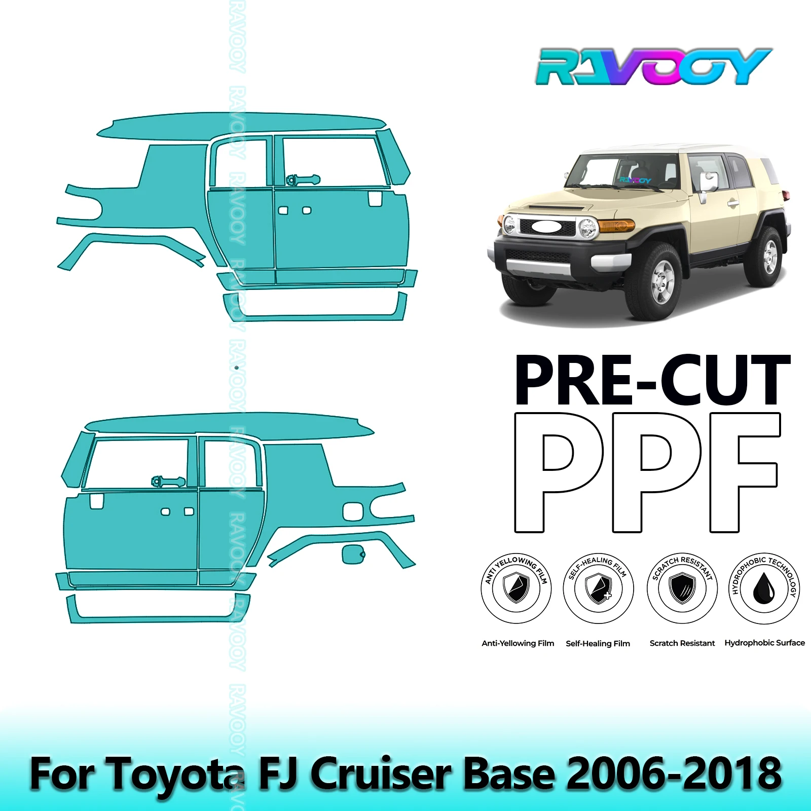 

For Toyota FJ Cruiser Base 2006-2018 8.5mil Clear Matte Pre-Cut PPF Door & A/B Pillar Kit TPU Paint Protection Film Set