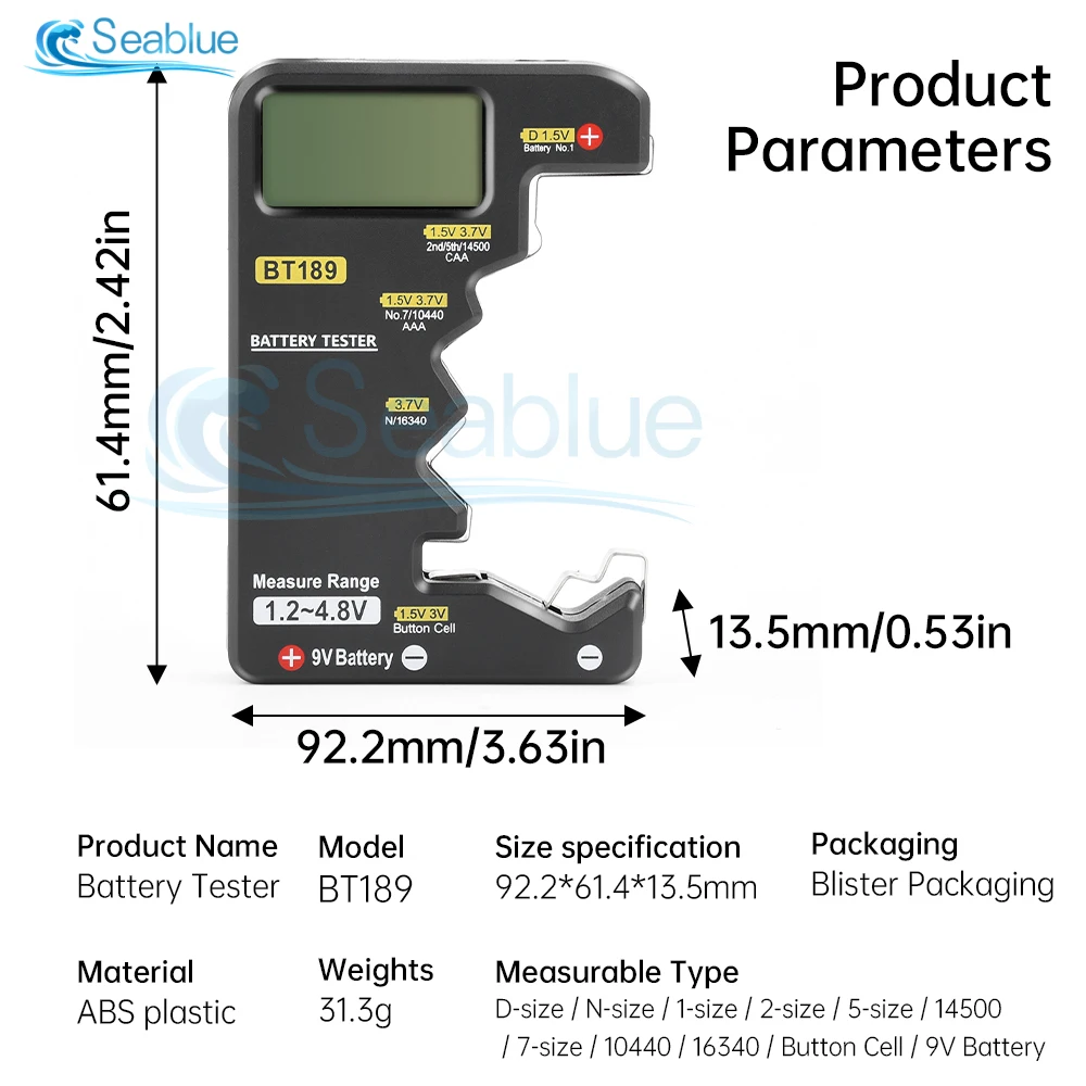 BT189 Ultra-small Battery Tester 9V AAAAA Button Cell Universal Household LCD Digital Display Battery Tester Power Bank Detector