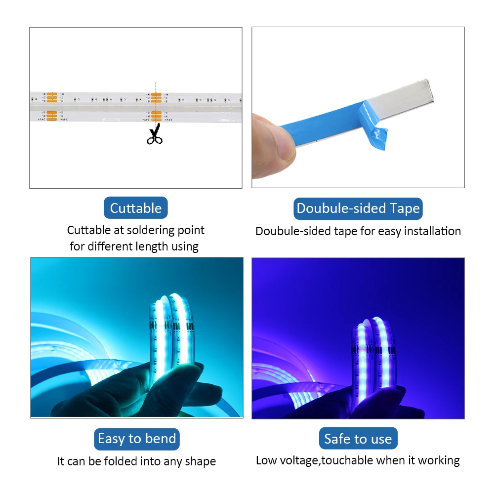 Tira de luces LED COB DC24V RGBCCT 840 LED 12mm 5 en 1 cinta lineal FOB Flexible de alta densidad IP20 RGBCW decoración regulable para habitación