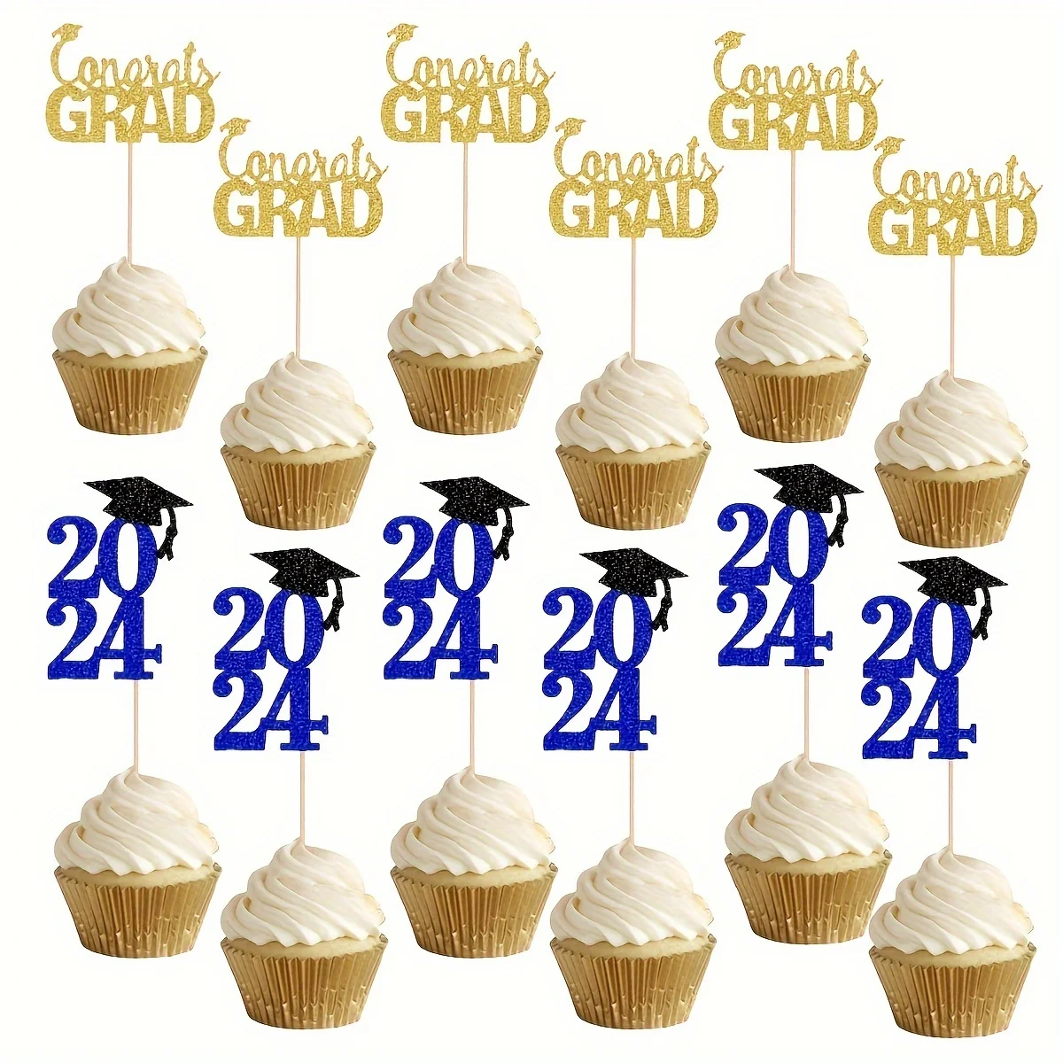 12pcs  2024 Graduation Season - Cupcake Decoration, Suitable for Cake Decoration at 2024 Graduation Party