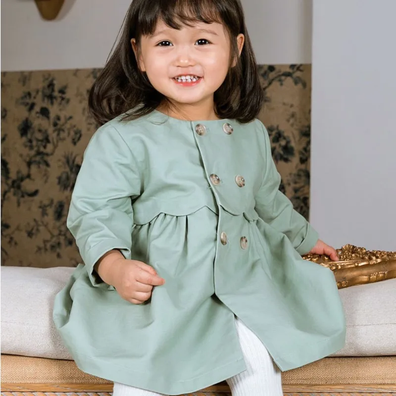 

Girls' double breasted dress children's windbreaker autumn and winter new long sleeved jacket casual cotton