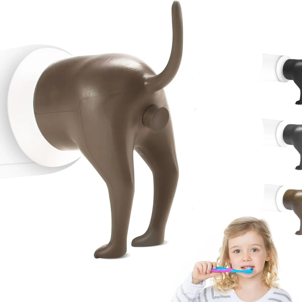 

3pcs Brown Black Grey Funny Pooping Dog Butt Toothpaste Topper Toothpaste Dispenser Squeezers Bathroom Products Toothpaste Lid