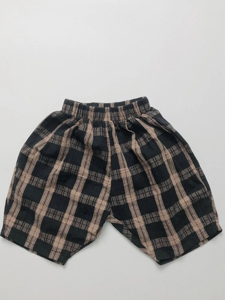 

Nostalgic Retro~ Children's Sen Linen Cotton Shorts Men and Women Baby Han Fan Plaid Thin Loose Wide-leg Five-point Pants