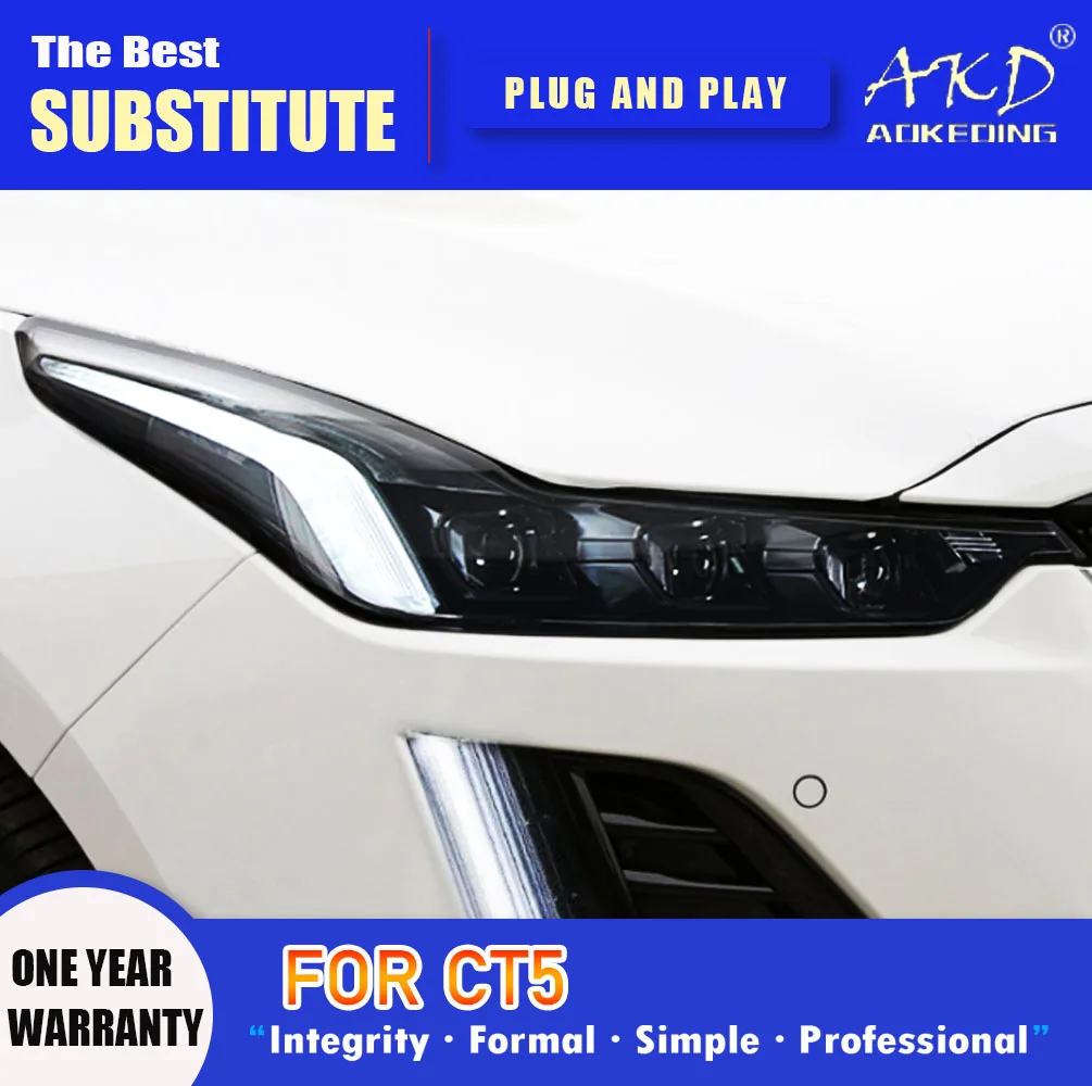 AKD Head Lamp for  Cadillac CT5 LED Headlight 2019-2021 Headlights CT5 DRL Turn Signal High Beam Angel Eye Projector