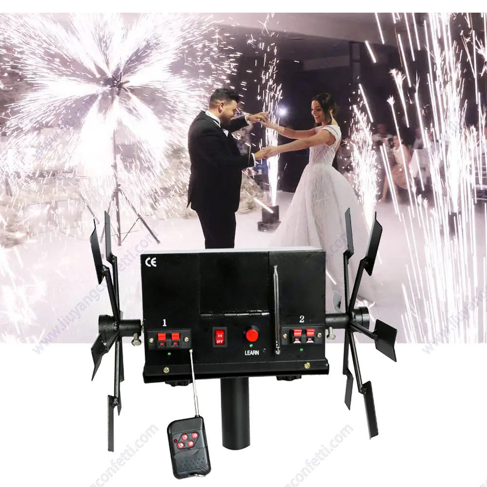 Wireless Remote Double Wheel Fountain Stage Effect Machine Spark Wedding Cold Sparkler Dmx Control Special Equipment Dj Disco FX