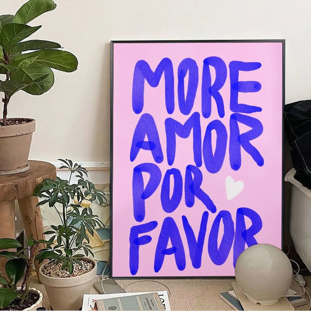 Maximalist Sunshine More Amor Por Favor Eclectic Blue Love Quote Wall Art Canvas Painting Poster For Living Room Home Decor Pic