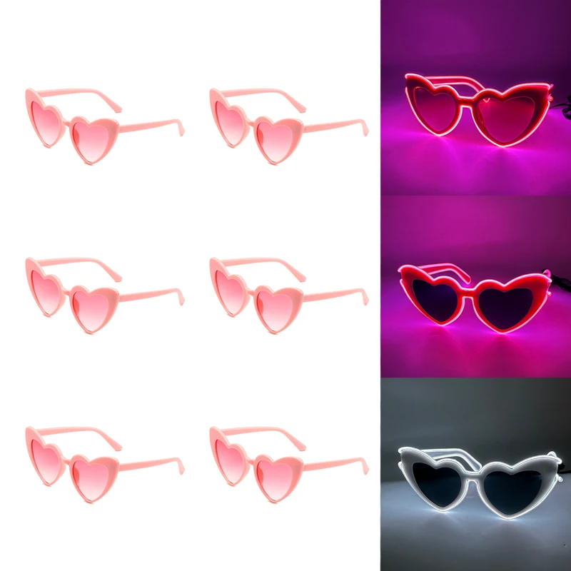 LED Glowing Heart-Shaped Glasses Bachelorette Party Decor Neon Pink Sunglasses Bride To Be Hen Party Accessories Light Glasses