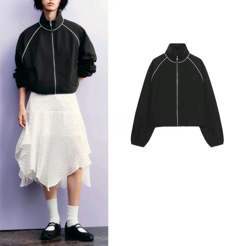 

Новая осенняя женская цветная блузка с длинным светом и воротником-стойкой на молнии, нейлоновая пышная верхняя одежда Jaet, дышащая одежда ort Sle из полиэфирного волокна