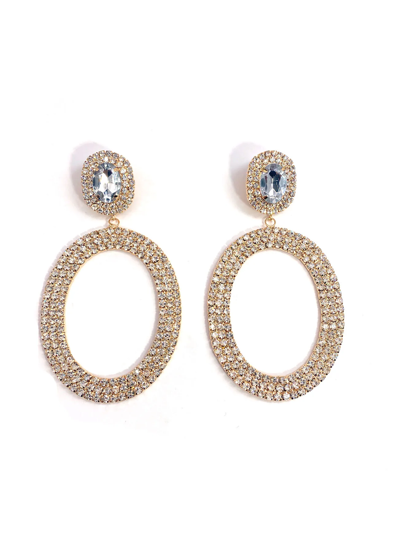 European and American Style Fashion Water Glass Oval Geometry Earrings Women\'s Super Sparkling Earrings