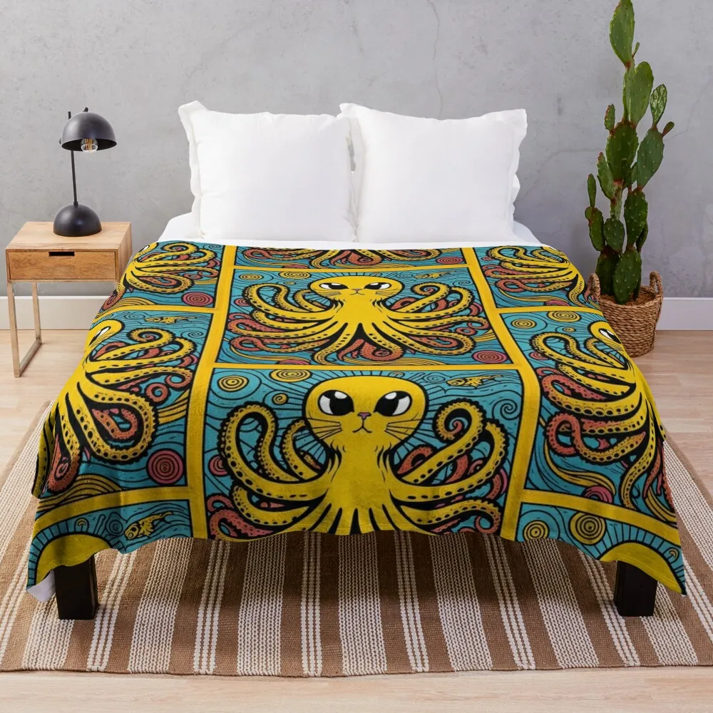 

Octopus Cat Octo-cat Under the Sea Swirl Throw Blanket Bed linens Summer Moving Blankets