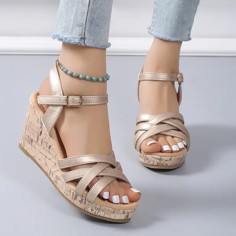 

Wedge Sandals Peep Toe Buckle Shoes Woman Platform Fashion 8cm Cool Summer Super High Heel Shoes Female