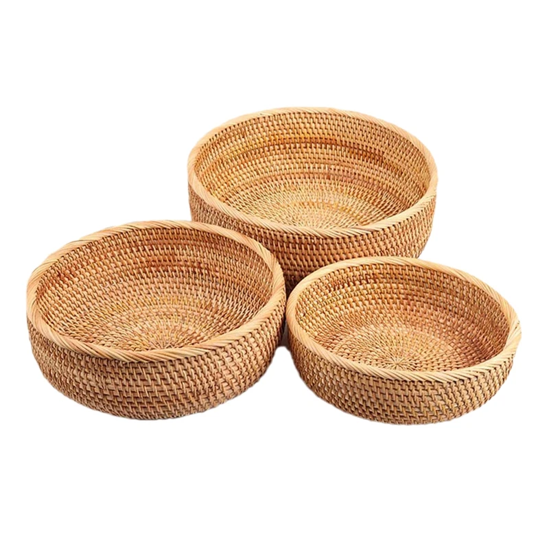 Wicker Basket Handmade Rattan Baskets For Storage Display Gifts,Bread Baskets For Serving,Fruit Holder (Set Of 3-Size)