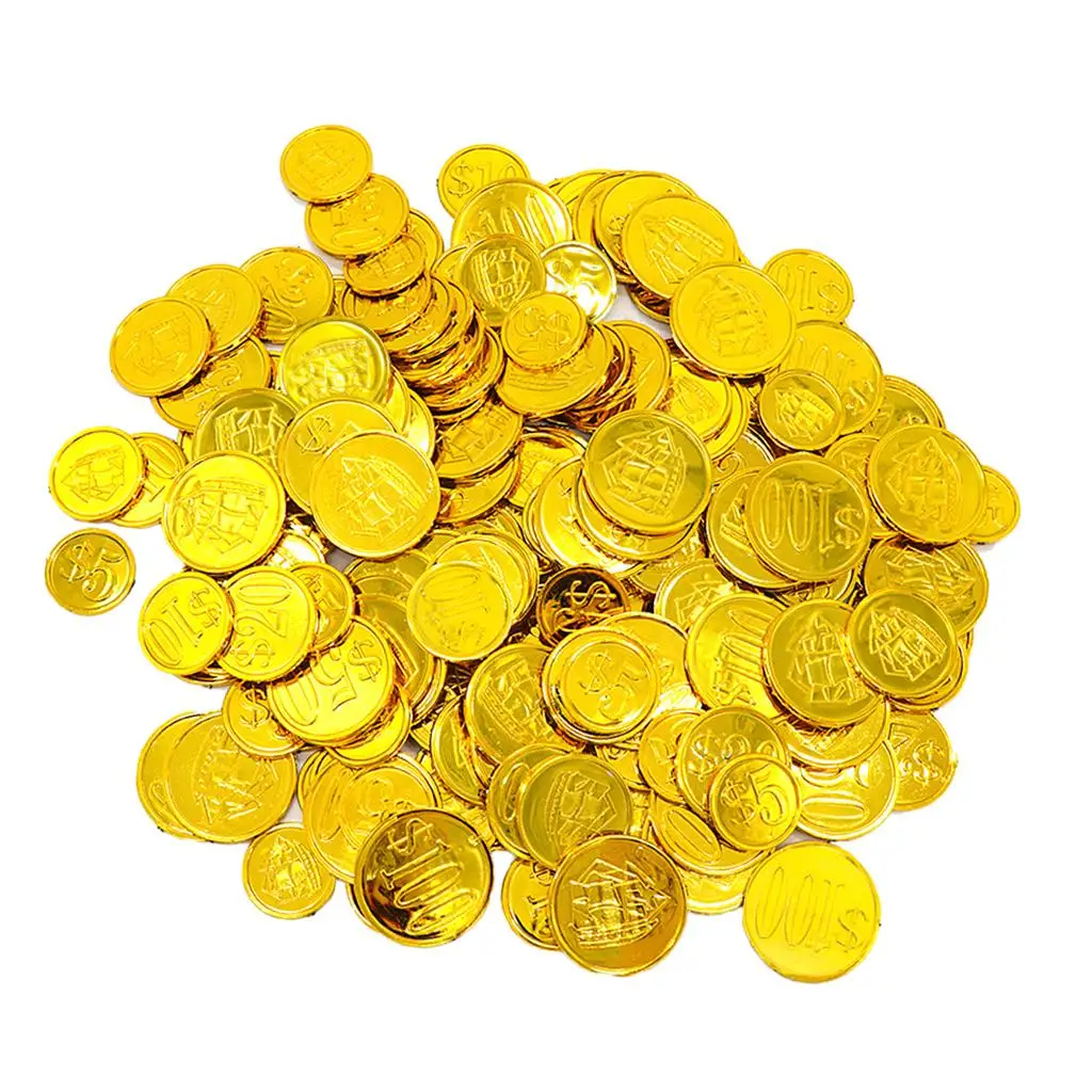 100 sztuk mieszanych rozmiarów złotych pirackich skarbów do wypełniania torebek na przyjęcia/loot bagów