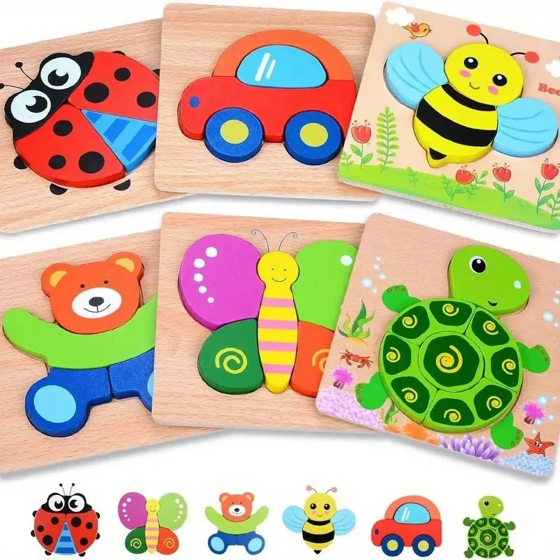 Wooden Animal Puzzles For Toddlers Educational Toys Gift Car Bee Teddy Bear Butterfly Turtle Toys Christmas Gift