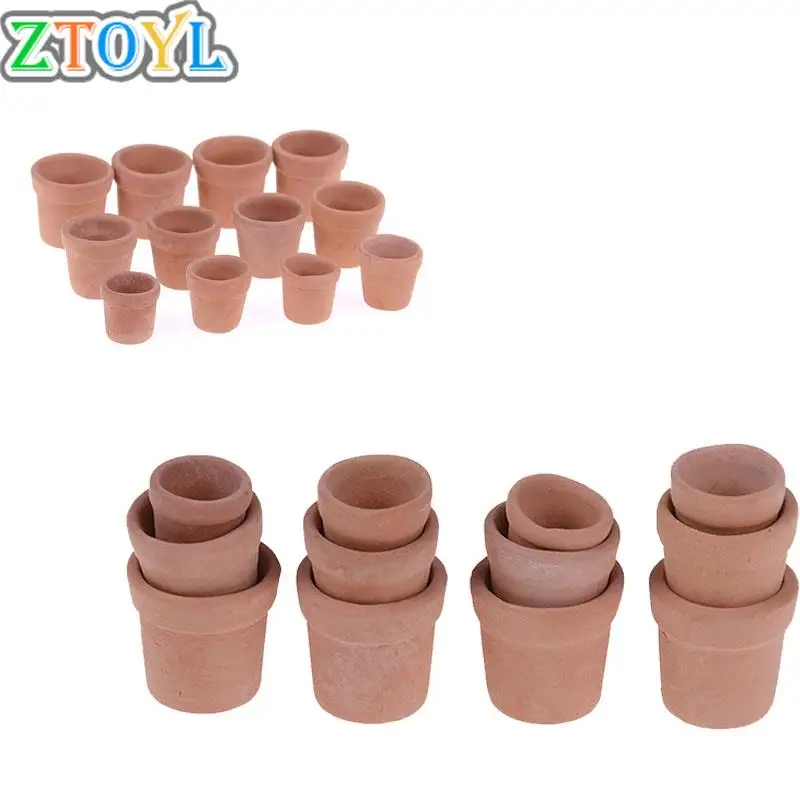 12pcs Mini Red clay Flowerpot Simulation Garden Flower Pot Model Toy For 1/12 doll house Miniature Accessories