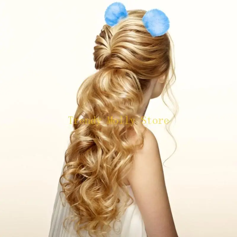 N5KB – bandeau d'oreille en peluche avec boules fourrure, Costume Cosplay, coiffure fête mignonne, bandeau pour pour