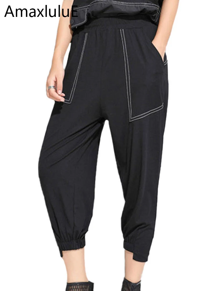 

Amax luluE 2025 Summer Black Trousers Womens Luxury Loose Casual Punk Harem Pants Korean Ladies Classic Vintage Black Streetwear