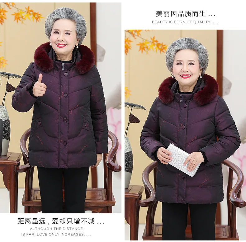 Middle Aged Mother Parkas Hooded Printed Cotton Padded Women Jacket Winter Thicken Warm Grandma Down-Cotton Coat куртка женская