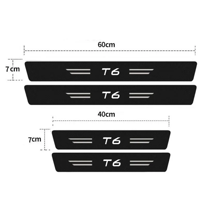 Carbon Fiber for Volvo T6 Logo Car Interior Door Threshold Stickers Protective Film Pedal Guards Trunk Sill Scuff Plate Decals