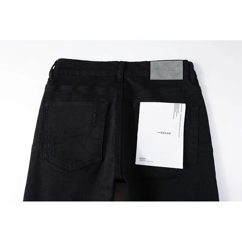 Pantaloni Jeans strappati con bottoni Skinny strappati Streetwear neri estivi