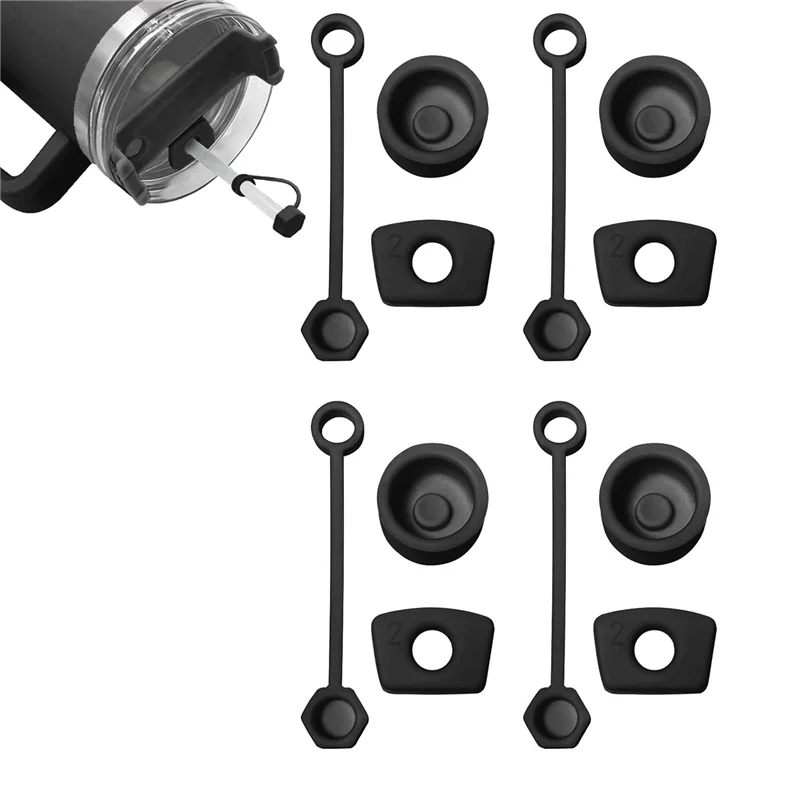 Ensemble de 4 bouchons anti-déversement durables pour Stanley Cup 2.0, Kit anti-fuite en Silicone avec capuchon de couvercle en paille, bouchon de fuite carré, bouchon rond