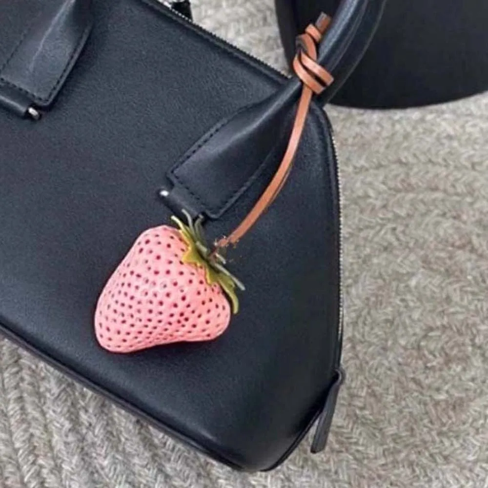 

Waterproof Strawberry Key Ring 3D Alloy Versatile Bag Charm PU Hanging Rope Handmade Red Resin Fruit Pendant Gift