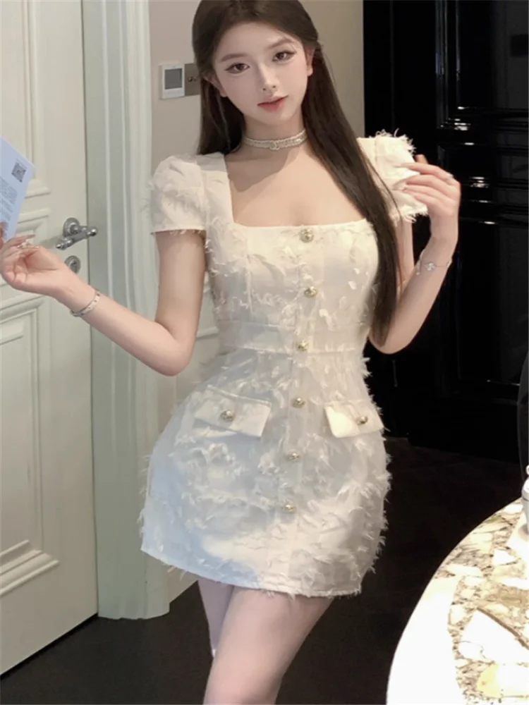 

Винтажное элегантное черное мини-платье принцессы с квадратным воротником знаменитостей, женское бежевое платье трапециевидной формы с короткими рукавами и кисточками для дня рождения