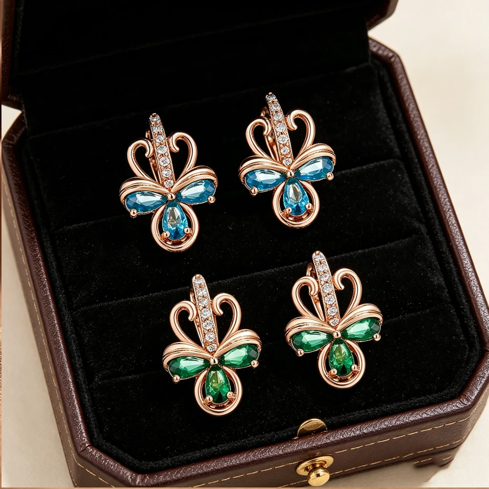 Elegant Butterfly-Shaped Drop Earrings Women Retro Colorful Crystal Flower Earpins Ideal Jewelry Gifts For Parties Or Weddings