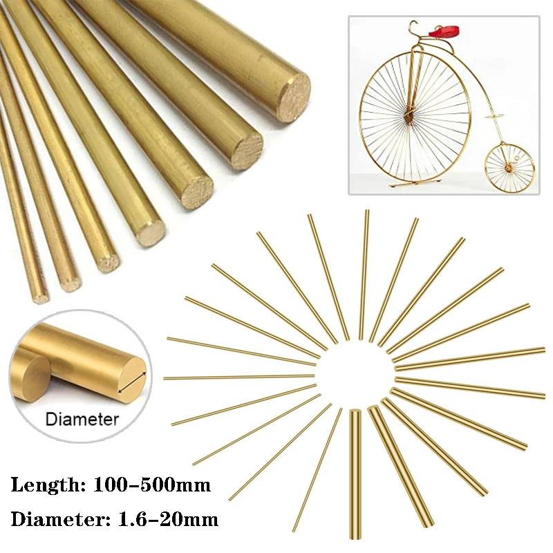 Diameter 1.6-20mm Length 100-500mm Hardware Brass Round Bar Rod For DIY Knife Handle Circular Wire Tube Modelmaking Brass Rod