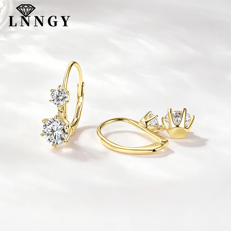 Lnngy GRA Certified Moissanite Dangle Earrings For Women 14K Gold Filled 6.5mm&4.0mm Lad Diamond Leverback Earring Jewelry
