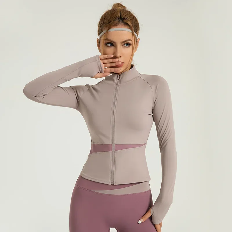 

PN&NP Women's Yoga Colorblock Jacket Stand Collar Long Sleeve Gym Sports Jacket Running Training Fitness Top Windproof Jacket