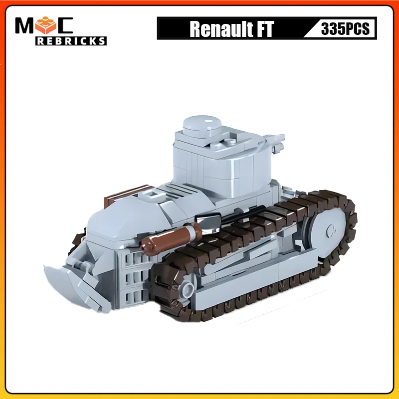 French Military Light Tank Renault FT Double Wide Track Armed Armored Vehicle MOC Building Blocks Assembly Bricks Model Kid Toy
