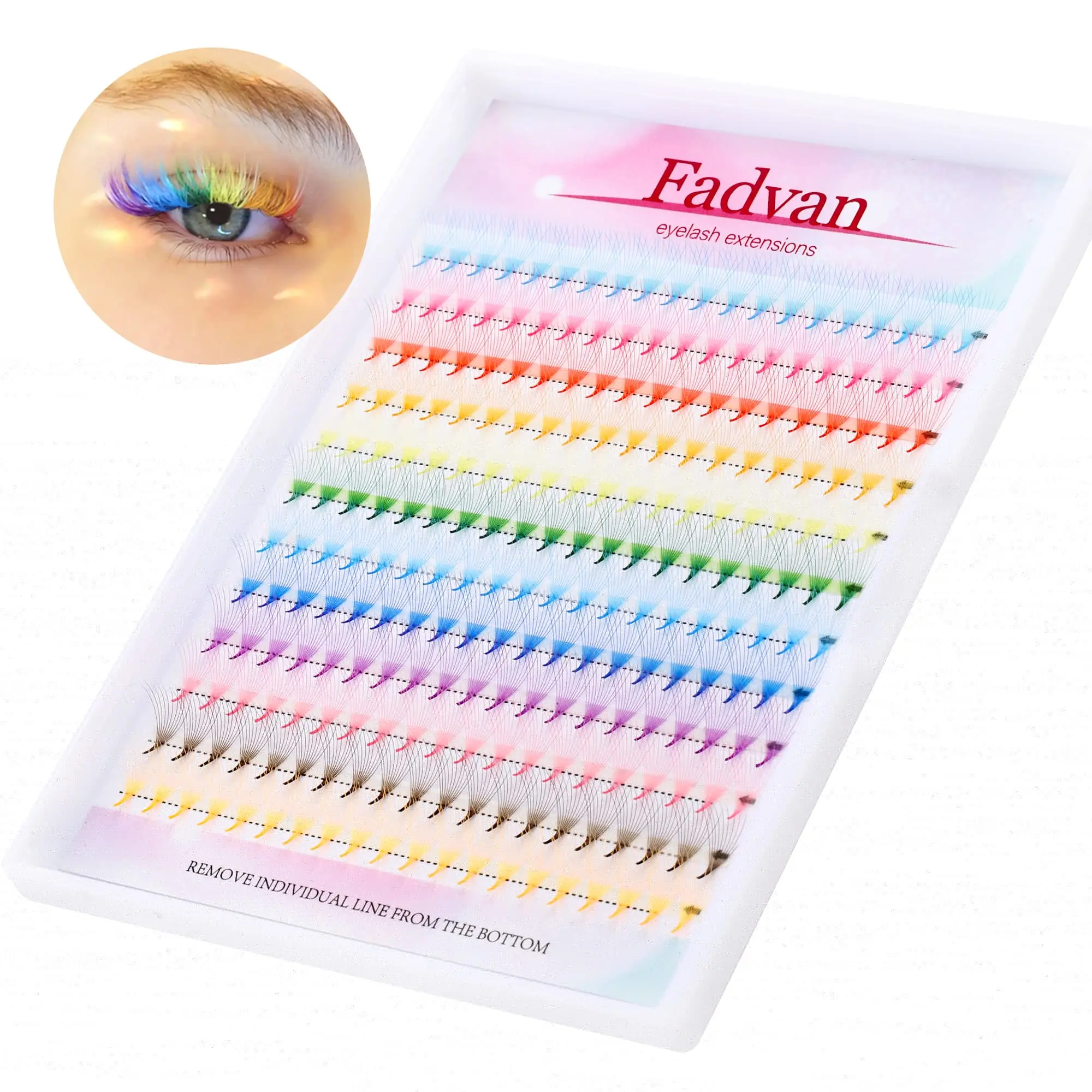 Fadvan 240 Uds 10D extensión de pestañas de colores pestañas de colores ventiladores prefabricados extensión de pestañas D Curl 12 colores 0,07 suave y ligero