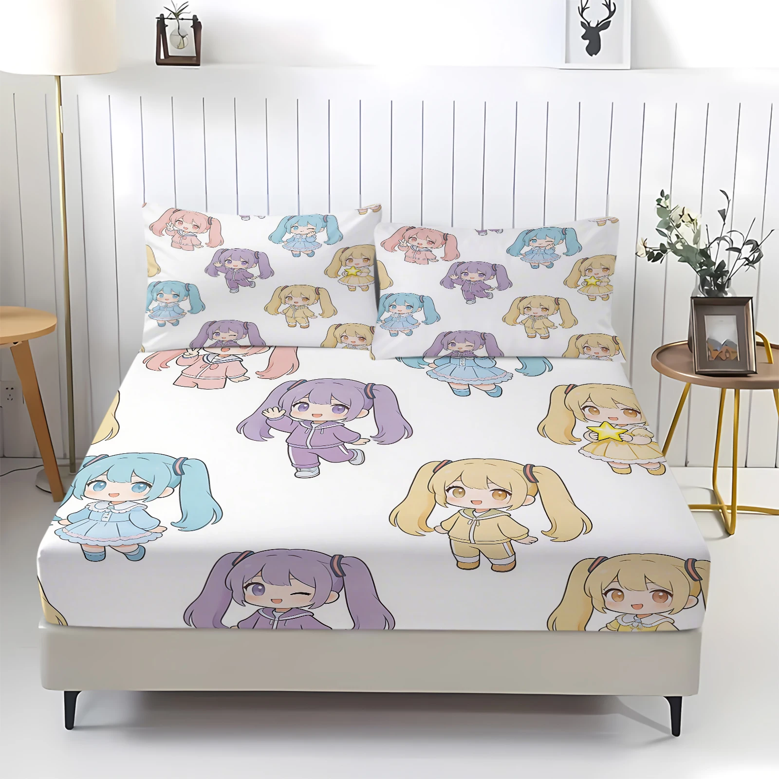 3-teiliges Hatsune Miku Chibi-Style Spannbettlaken-Set, Niedliche Anime-Bettwäsche mit Kissenbezügen, Tiefe Taschen, Teenager-Zimmer-Deko, Geschenk für Fans – Detail 11