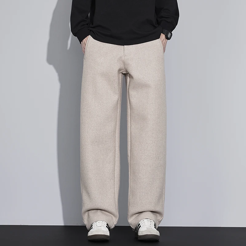

Autumn Winter Wool Casual Pant Men Streetwear Fashion Loose Casual Straight Pants Plus Size Long Trousers