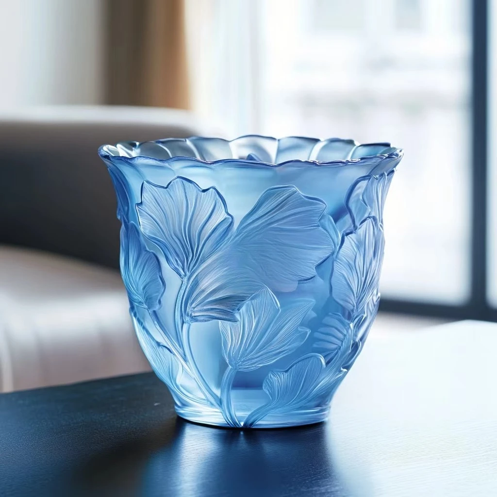 손으로 조각한 가정 장식, 크리스탈 유리 잎 무늬 양각 꽃병
