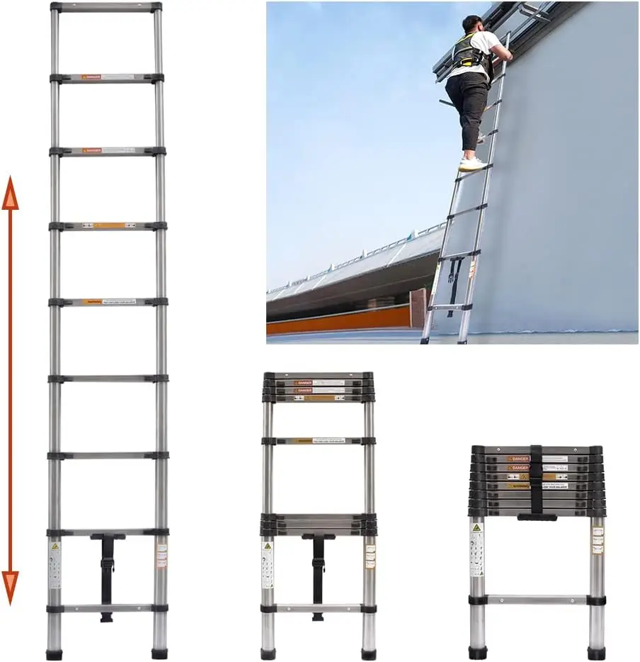 DayPlus Marchepieds escamotables, échelle Télescopique, Escabeau Telescopique Pliable, Echelle Escamotable en Aluminium, Charge Max 150 kg (2,6M)lb/150kg