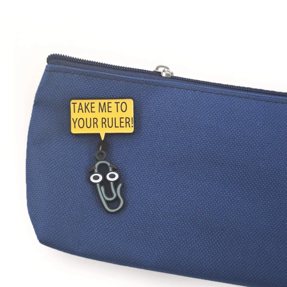 Funny Take Me To Your Ruler Enamel Pin Cute Office Paperclip Brooch Metal Badge Creative Meme Lapel Pins Jacket Jewelry Gift