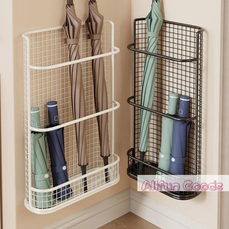 [TG835]Wall Mounted Umbrella Holder Metal Mesh Storage Rack With Drip Tray For Entryway Organization