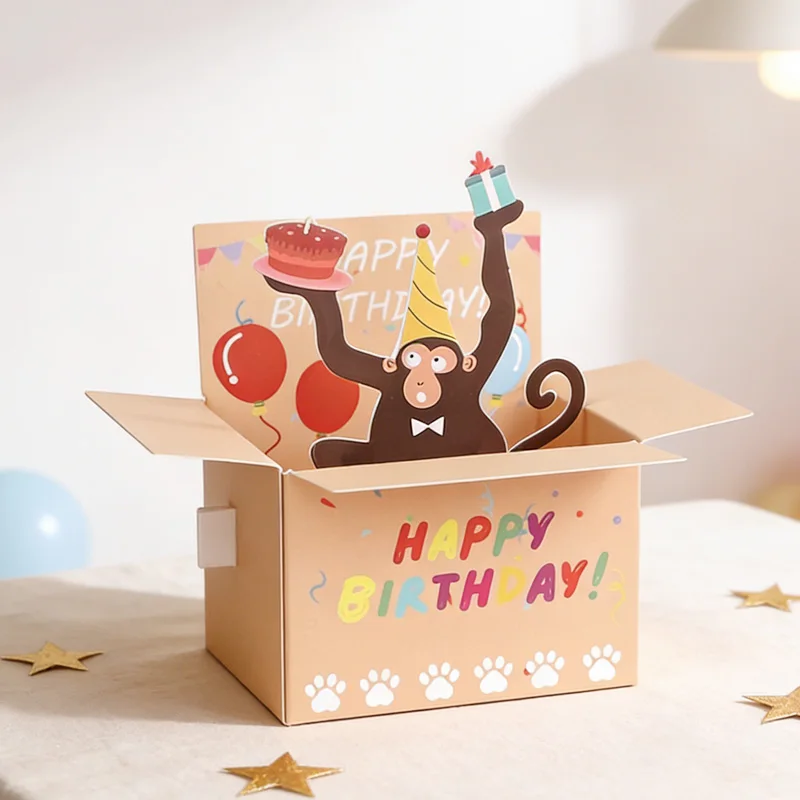 

Funny Monkey Happy Birthday Pop-Up Card 3D Paper Invitation Greeting Card for Kids Birthday Party Wedding Decoration Supplies