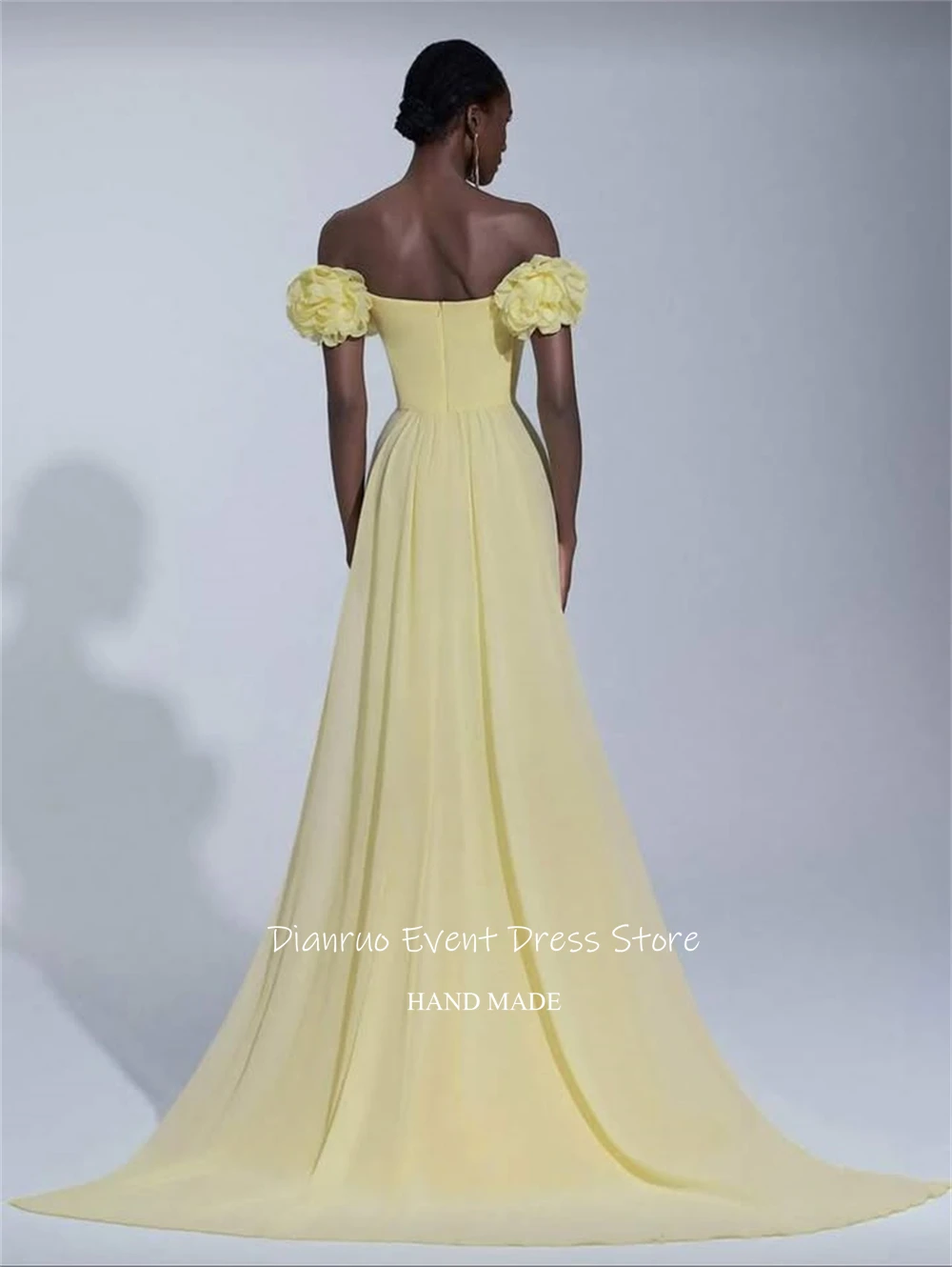 Gaun Malam Dianruo Kuning Model Off Shoulder, Model Mermaid dengan Hiasan Bunga 3D, Vestido Formal Panjang Menyentuh Lantai, Vestidos De Verano Unik, Dapat Dipesan Sesuai Keinginan