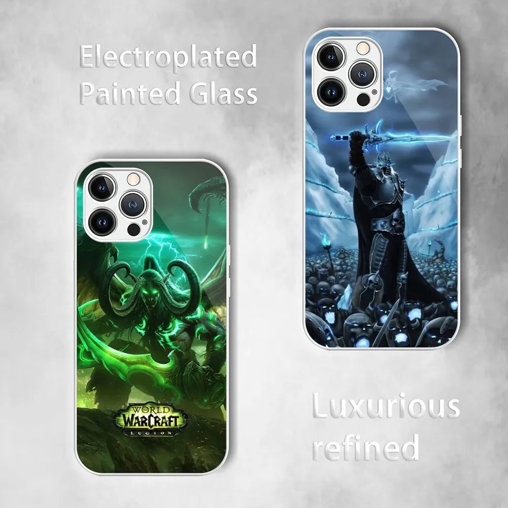 W-Warcrafts of W-World W-WOW Game Phone Case For Electroplated Painted Glass iPhone 13 12 14 11 Plus Pro Max X XS XR Mini Shell