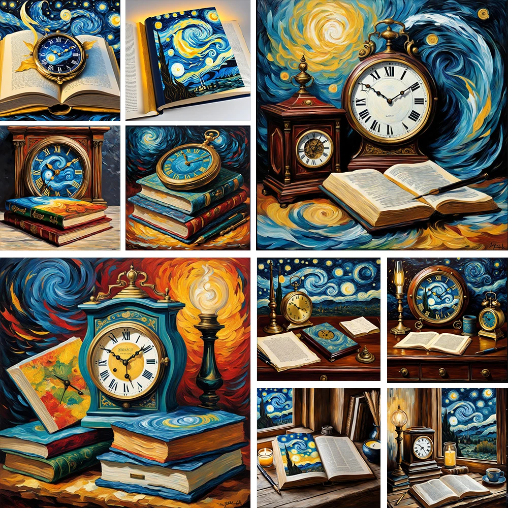 

Creative Poster Prints Vintage Van Gogh Paintings Starry Night Clock Canvas Paintings Wall Art Murals Living Room Home Decor