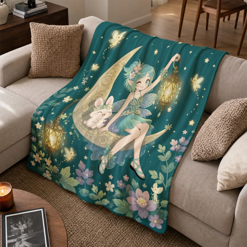 Magical Fairy Moon Throw Blanket Stars Celestial Night Floral Sofa Couch Knit Cozy Boho Home Decor Plush Gift