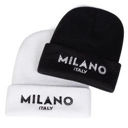 Unisex MILANO ITALY Letter Embroidery Beanies Autumn Winter Warm Beanie Hat Caps for Women Men