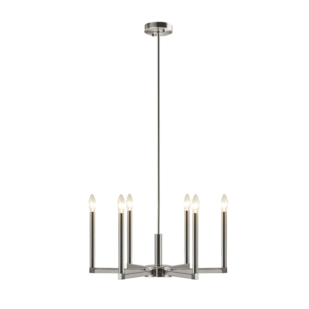 6-Light Contemporary Candelabra Styled Chandelier,Silver metal finish,Designed in candle style