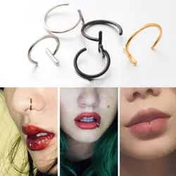 10mm Titanium Steel Lip Rings Cuff Clip On Fake Labret Piercing Ear Nose Hoops Unisex Women Septum Body Jewelry