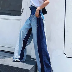 Patchwork Y2k Blue Denim Pants High Waist Vintage Zipper Jeans Streetwear Loose Wide Leg Trousers Fashion Casual Pants For Women