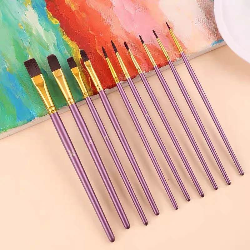 Artists Paint Brush Watercolor Wooden Handle Nylon Pointed Hair DIY Oil Acrylic Painting Art Paint Brushes Supplies 3/6/10/12Pcs