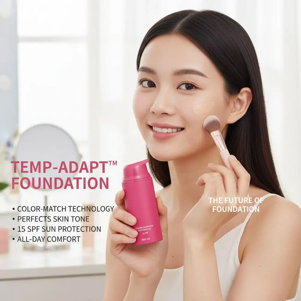 Natürlich Farbwechselnde Flüssig-Foundation, Temperaturabhängig Anpassbar, Gleicht den Hautton im Gesicht aus, Weicher Make-up-Look, Langanhaltend – Detail 5